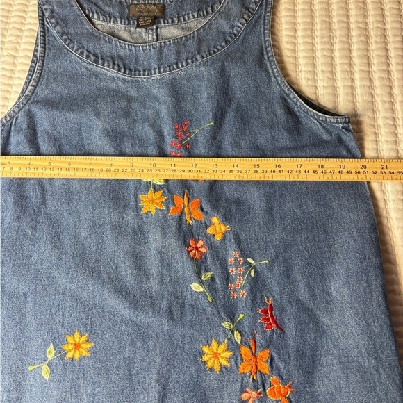 Agapo Collection Embroidered Denim Sleeveless Midi Dress Vintage 90s Y2K Size L - Picture 5 of 6